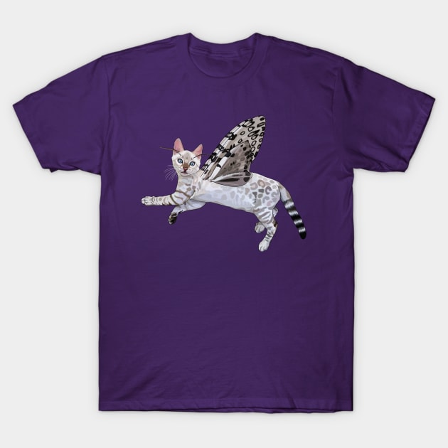 Snow Lynx Bengal Leopard Moth Flitter Kitty T-Shirt by CarleahUnique